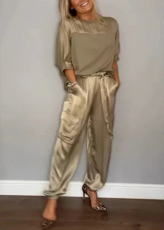 Sophia's Satin Chic Two-Piece Set – Comfort Meets Elegance