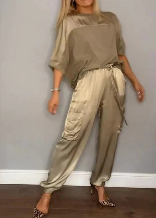 Sophia's Satin Chic Two-Piece Set – Comfort Meets Elegance