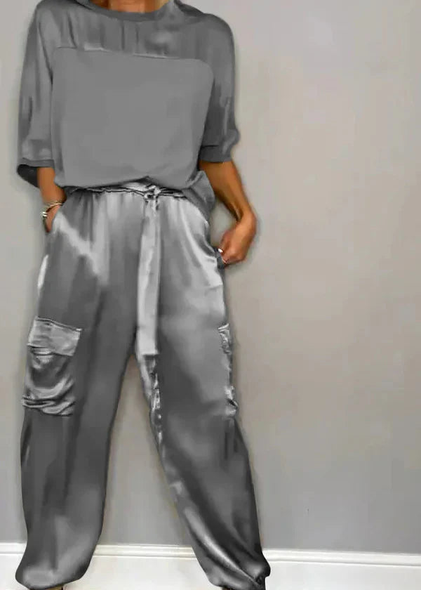 Sophia's Satin Chic Two-Piece Set – Comfort Meets Elegance