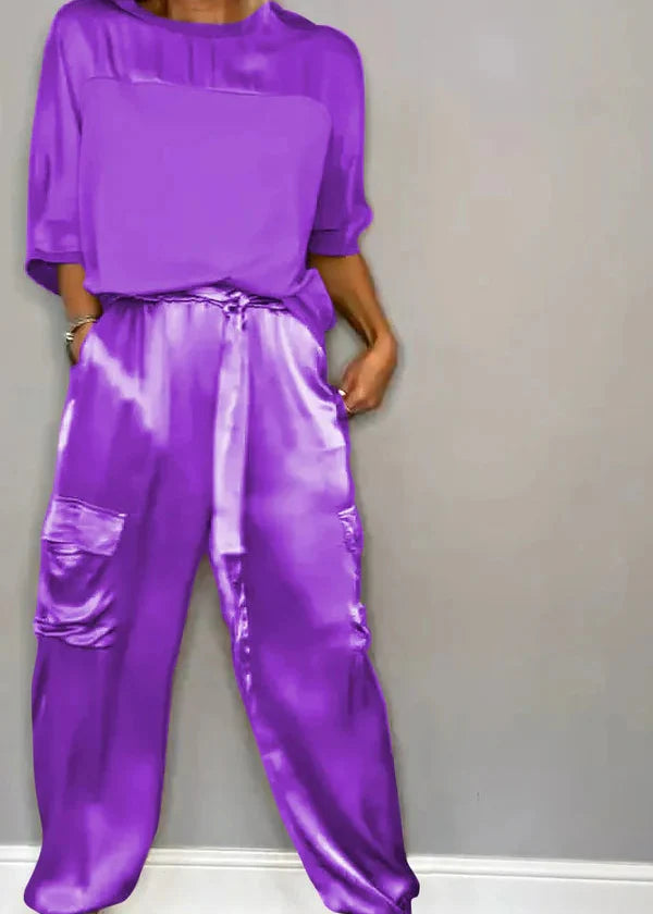 Sophia's Satin Chic Two-Piece Set – Comfort Meets Elegance